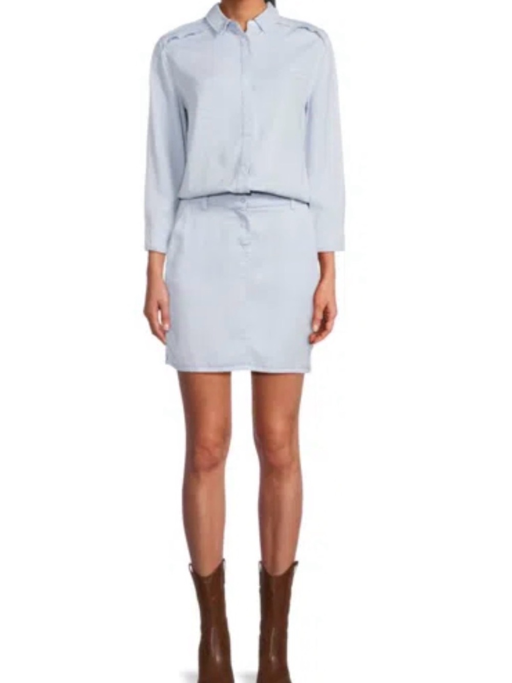 Etienne Marcel Tencel Shirt Dress Light Blue Button-Front Size XS
